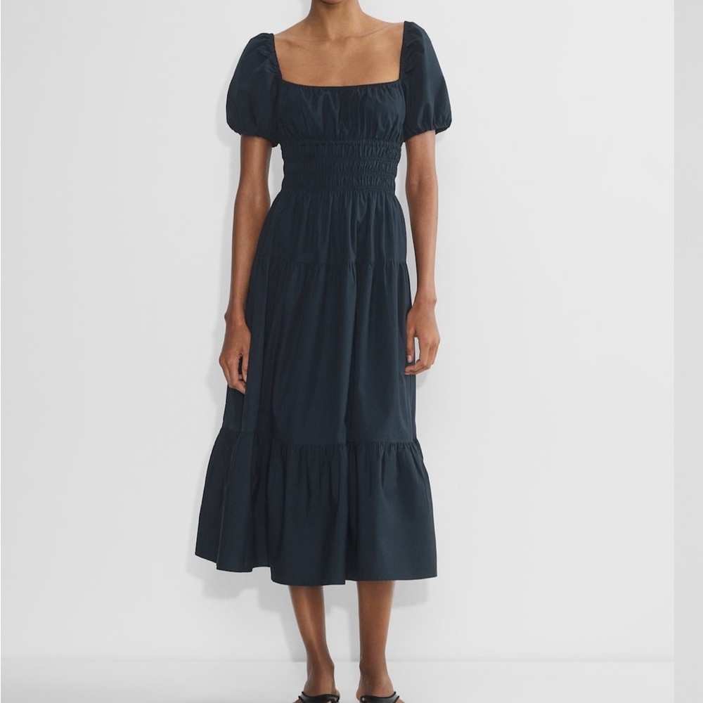 Aritzia Navy Puff Sleeve Dress